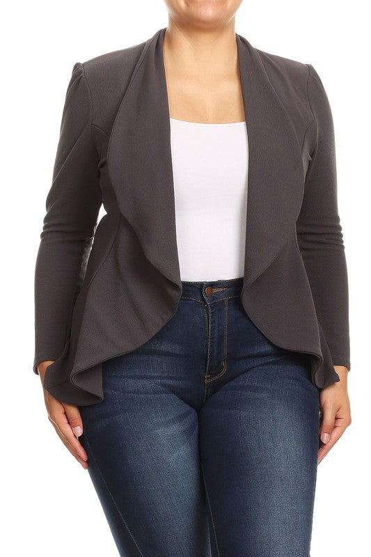 MOA Collection Plus Casual Solid Open Front Asymmetric Hem Jacket Blazer
