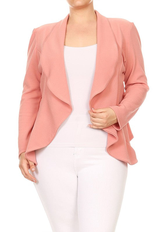 MOA Collection Plus Casual Solid Open Front Asymmetric Hem Jacket Blazer