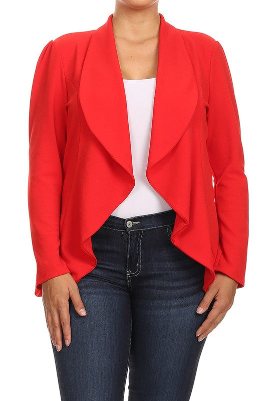 MOA Collection Plus Casual Solid Open Front Asymmetric Hem Jacket Blazer