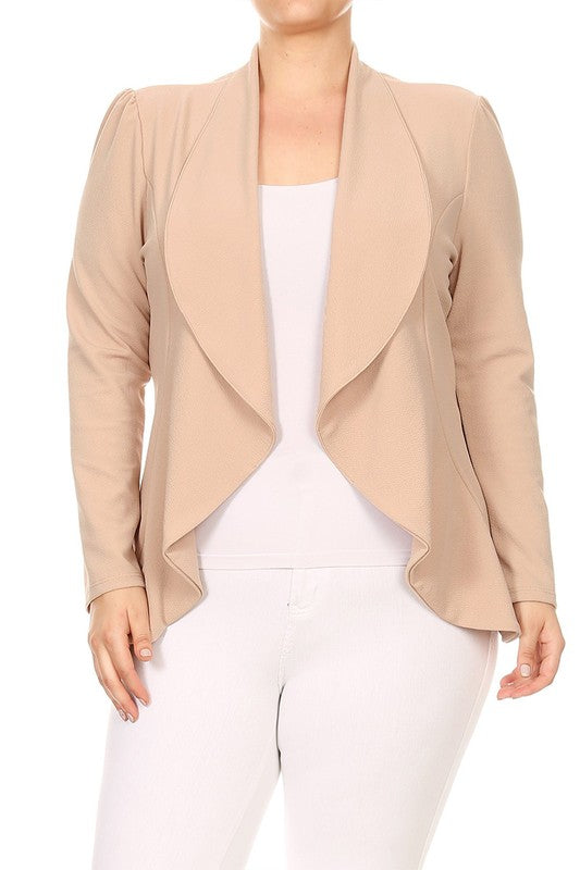 MOA Collection Plus Casual Solid Open Front Asymmetric Hem Jacket Blazer
