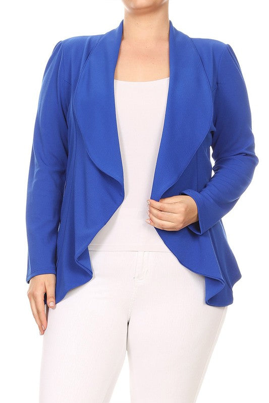 MOA Collection Plus Casual Solid Open Front Asymmetric Hem Jacket Blazer