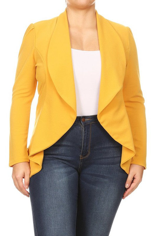MOA Collection Plus Casual Solid Open Front Asymmetric Hem Jacket Blazer