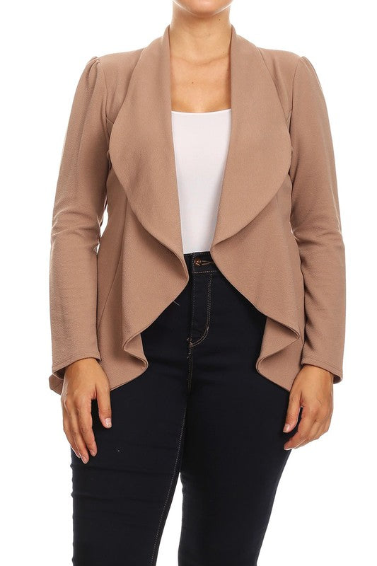 MOA Collection Plus Casual Solid Open Front Asymmetric Hem Jacket Blazer