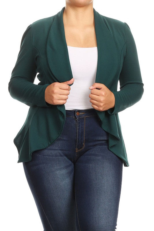 MOA Collection Plus Casual Solid Open Front Asymmetric Hem Jacket Blazer