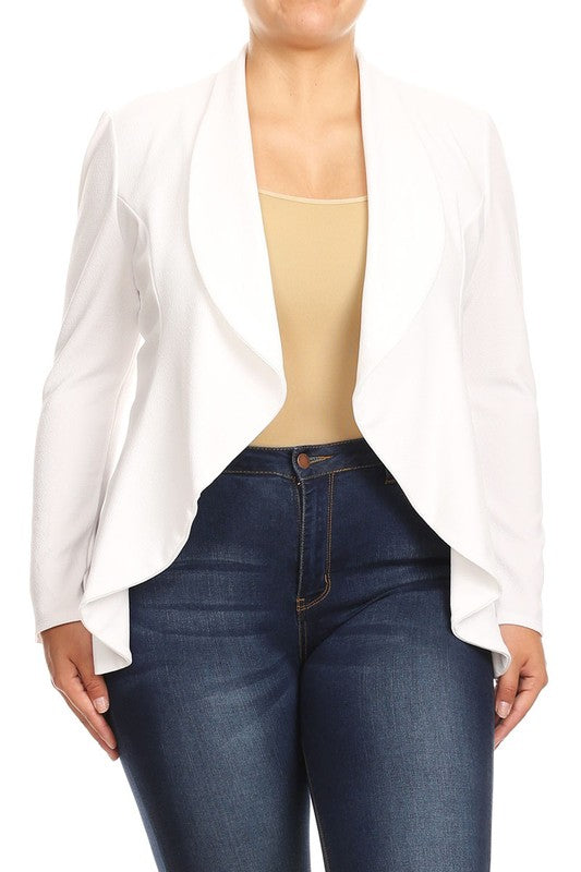 MOA Collection Plus Casual Solid Open Front Asymmetric Hem Jacket Blazer