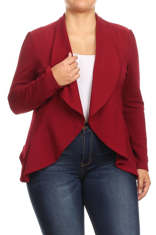 MOA Collection Plus Casual Solid Open Front Asymmetric Hem Jacket Blazer