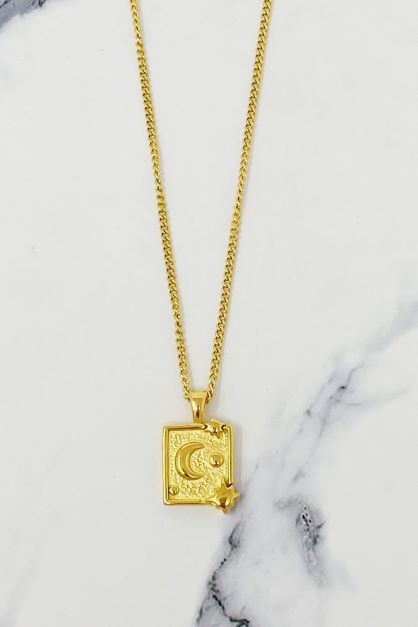 18k Gold Universe Pendant Necklace - Beautiful Moon and Stars Design, Exclusive Look