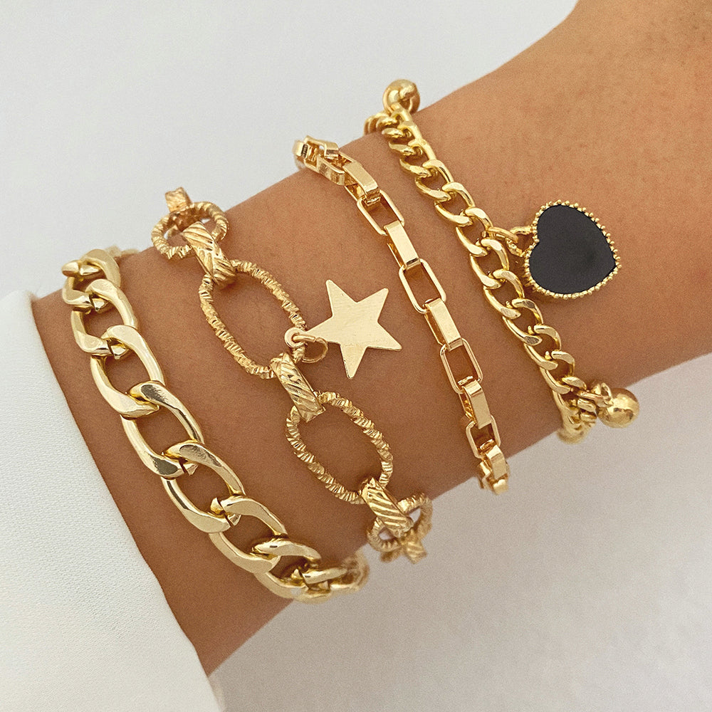 Dainty Gold and Silver Chain Bracelets Set for Women 18K Gold Plated Link Chain Bracelet for Women Trendy Silver Gold Stackable Bracelets for Gifts Women Adjustable Bracelet