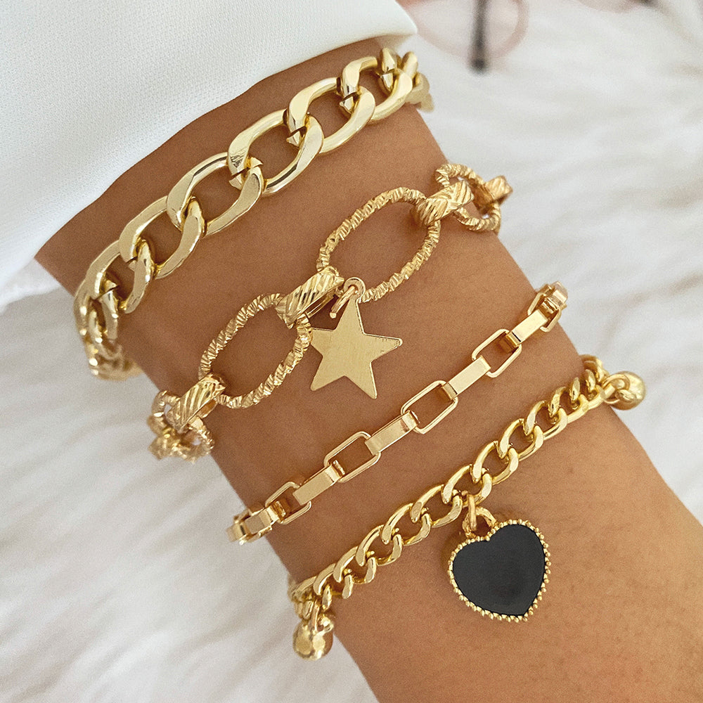 Dainty Gold and Silver Chain Bracelets Set for Women 18K Gold Plated Link Chain Bracelet for Women Trendy Silver Gold Stackable Bracelets for Gifts Women Adjustable Bracelet