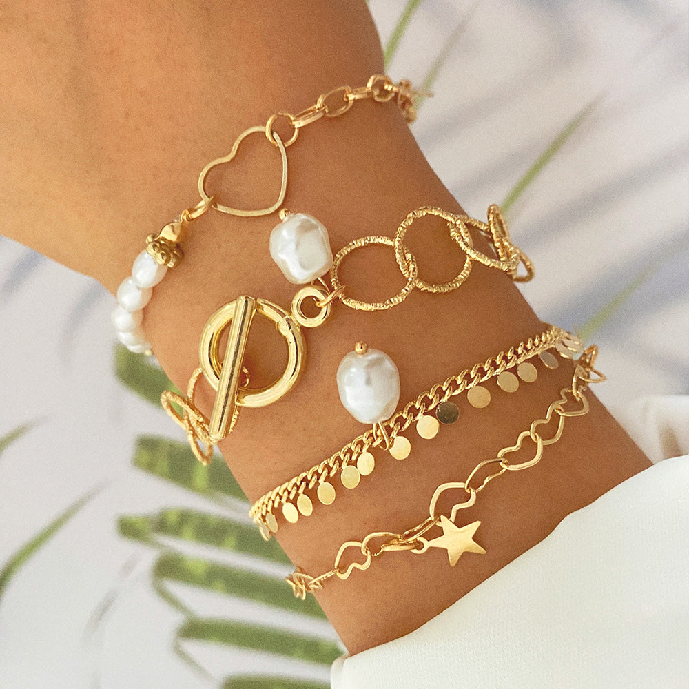 Dainty Gold and Silver Chain Bracelets Set for Women 18K Gold Plated Link Chain Bracelet for Women Trendy Silver Gold Stackable Bracelets for Gifts Women Adjustable Bracelet