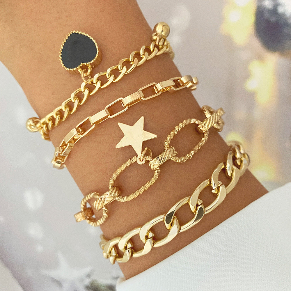Dainty Gold and Silver Chain Bracelets Set for Women 18K Gold Plated Link Chain Bracelet for Women Trendy Silver Gold Stackable Bracelets for Gifts Women Adjustable Bracelet