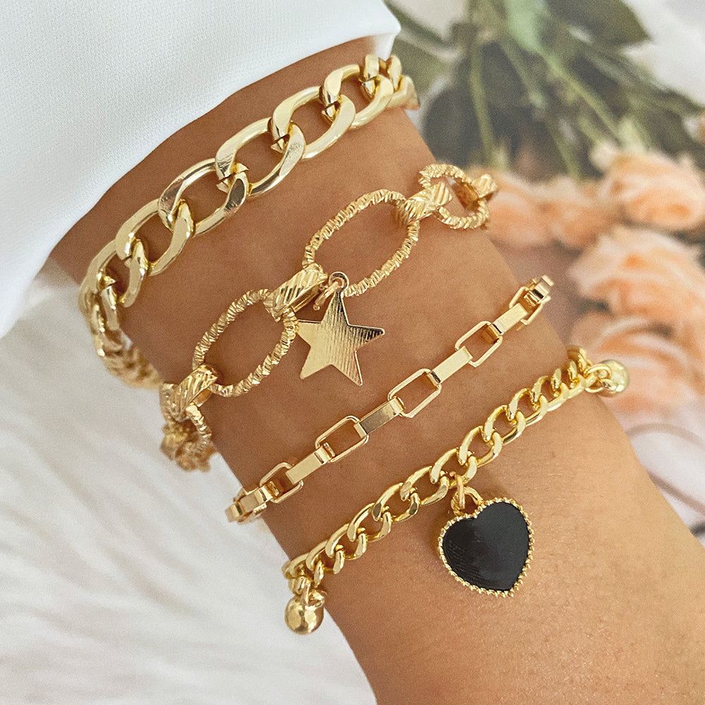 Dainty Gold and Silver Chain Bracelets Set for Women 18K Gold Plated Link Chain Bracelet for Women Trendy Silver Gold Stackable Bracelets for Gifts Women Adjustable Bracelet