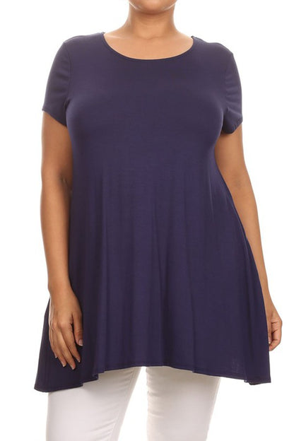 MOA Short Sleeve Tunic Top with Side Pockets - Loose Fit Solid