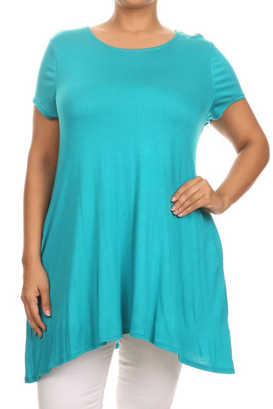 MOA Short Sleeve Tunic Top with Side Pockets - Loose Fit Solid