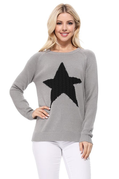 Cute Star Jacquard Round Neck Pullover Sweater