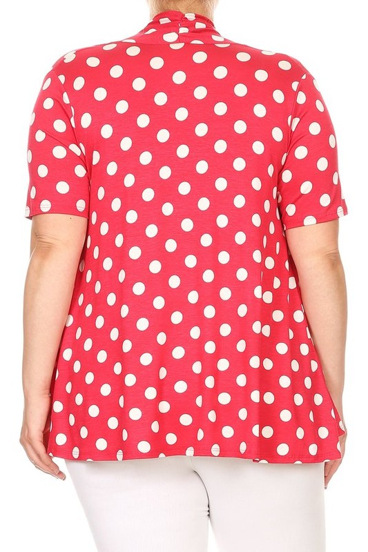 Polka dot Cardigan - Loose Fit, Open Front, Short Sleeves