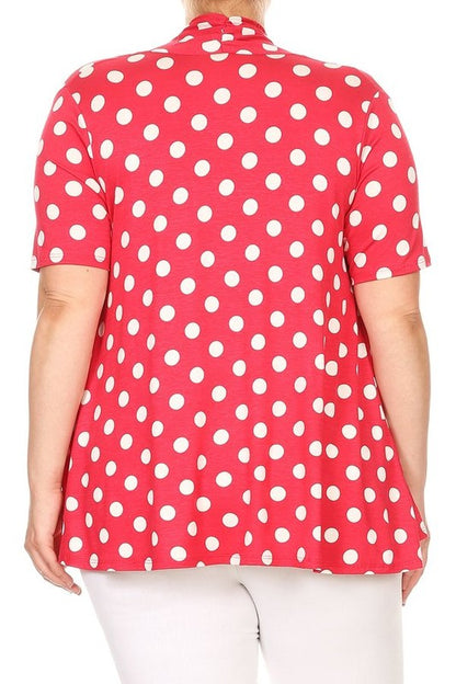 Polka dot Cardigan - Loose Fit, Open Front, Short Sleeves