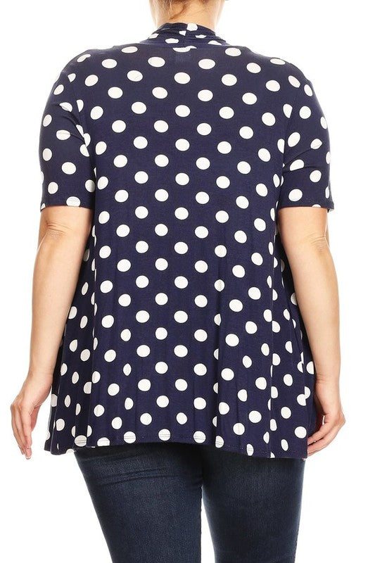 Polka dot Cardigan - Loose Fit, Open Front, Short Sleeves