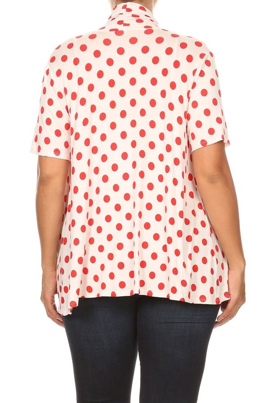 Polka dot Cardigan - Loose Fit, Open Front, Short Sleeves