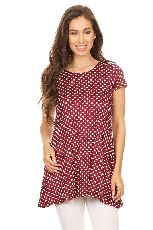 Polka Dot Tee - Relaxed Fit, Short Sleeve, Round Neck, Pocket Detailing