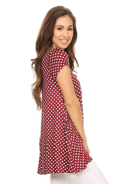 Polka Dot Tee - Relaxed Fit, Short Sleeve, Round Neck, Pocket Detailing