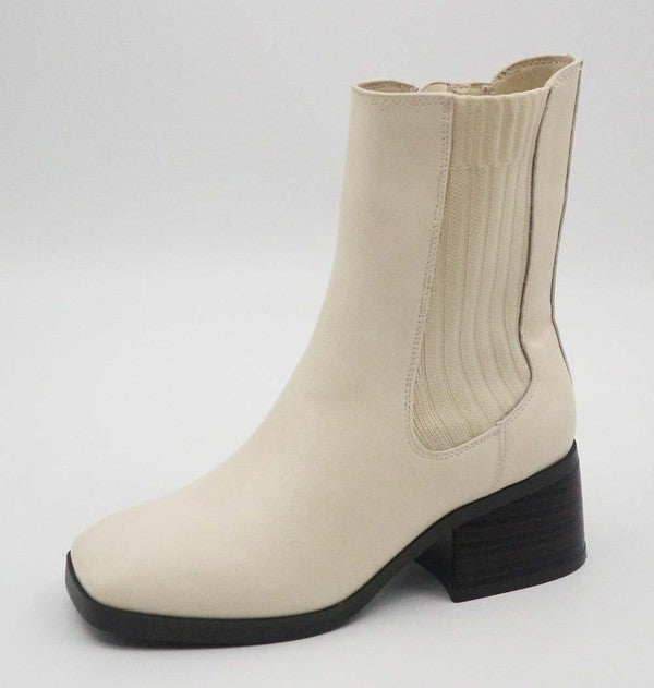 square toe bootie with side elastic bootie with st