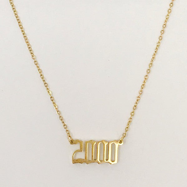 18K Gold Plated Birth Year Necklace (1990-2003) in Old English Font