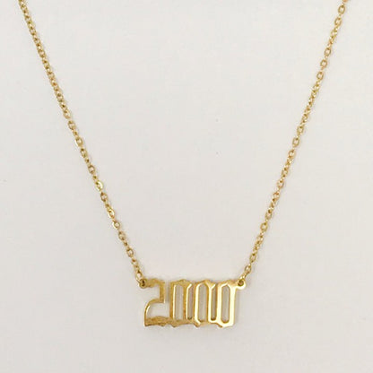 18K Gold Plated Birth Year Necklace (1990-2003) in Old English Font