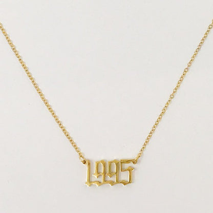 18K Gold Plated Birth Year Necklace (1990-2003) in Old English Font