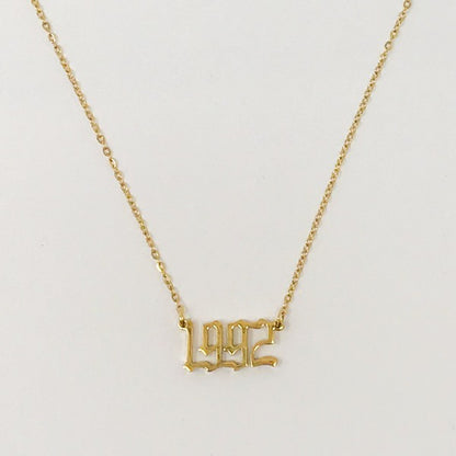 18K Gold Plated Birth Year Necklace (1990-2003) in Old English Font