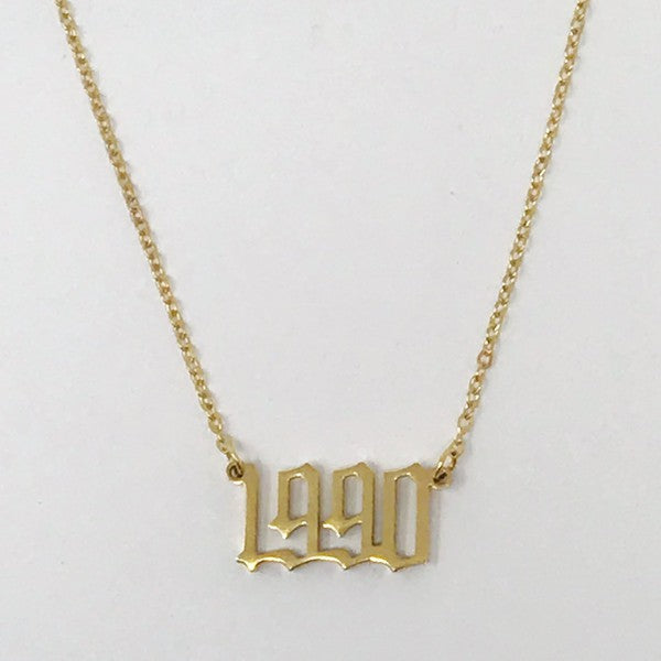 18K Gold Plated Birth Year Necklace (1990-2003) in Old English Font