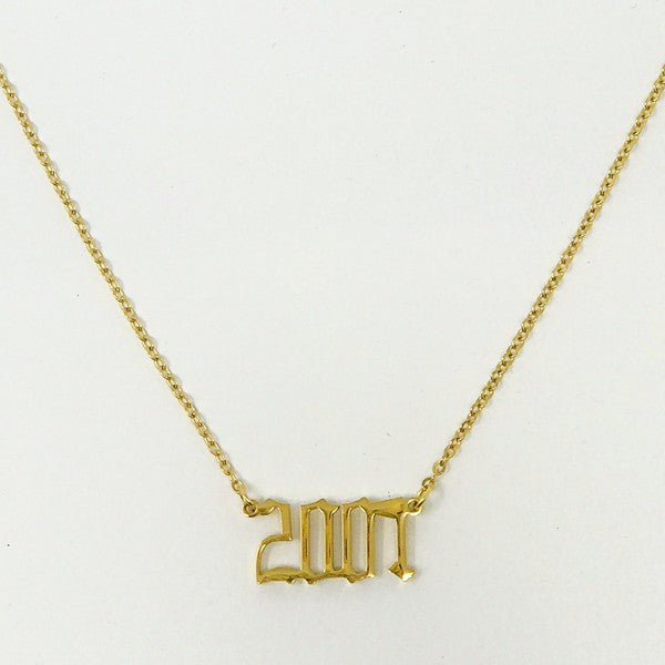 18K Gold Plated Birth Year Necklace (1990-2003) in Old English Font