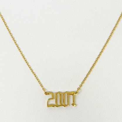 18K Gold Plated Birth Year Necklace (1990-2003) in Old English Font