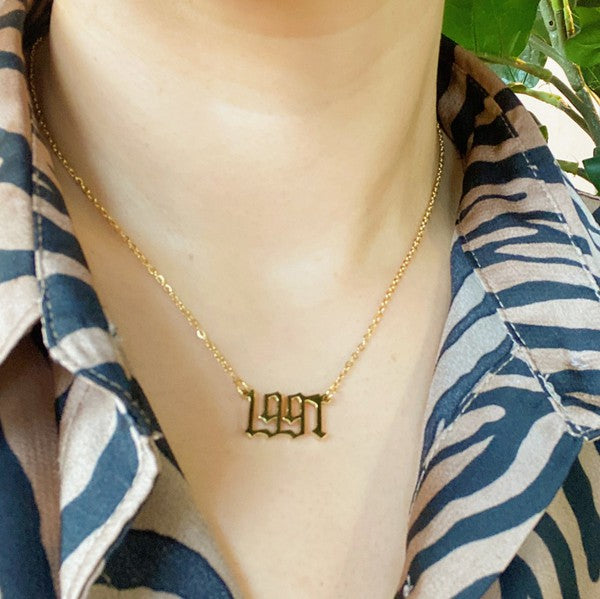 18K Gold Plated Birth Year Necklace (1990-2003) in Old English Font