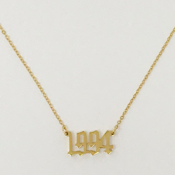 18K Gold Plated Birth Year Necklace (1990-2003) in Old English Font