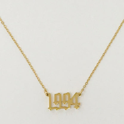 18K Gold Plated Birth Year Necklace (1990-2003) in Old English Font