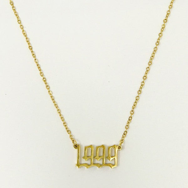 18K Gold Plated Birth Year Necklace (1990-2003) in Old English Font