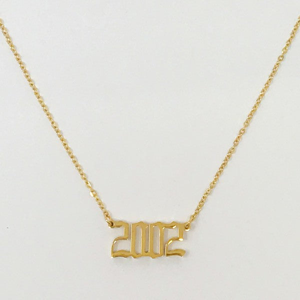 18K Gold Plated Birth Year Necklace (1990-2003) in Old English Font