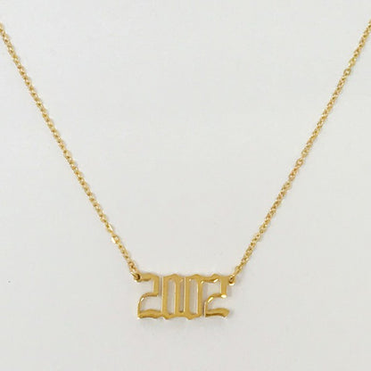 18K Gold Plated Birth Year Necklace (1990-2003) in Old English Font