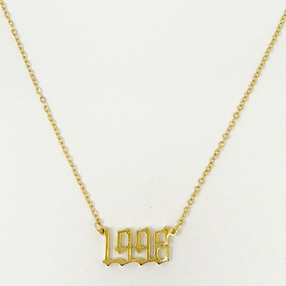 18K Gold Plated Birth Year Necklace (1990-2003) in Old English Font