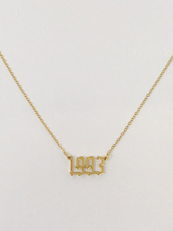 18K Gold Plated Birth Year Necklace (1990-2003) in Old English Font