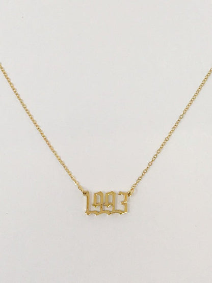 18K Gold Plated Birth Year Necklace (1990-2003) in Old English Font