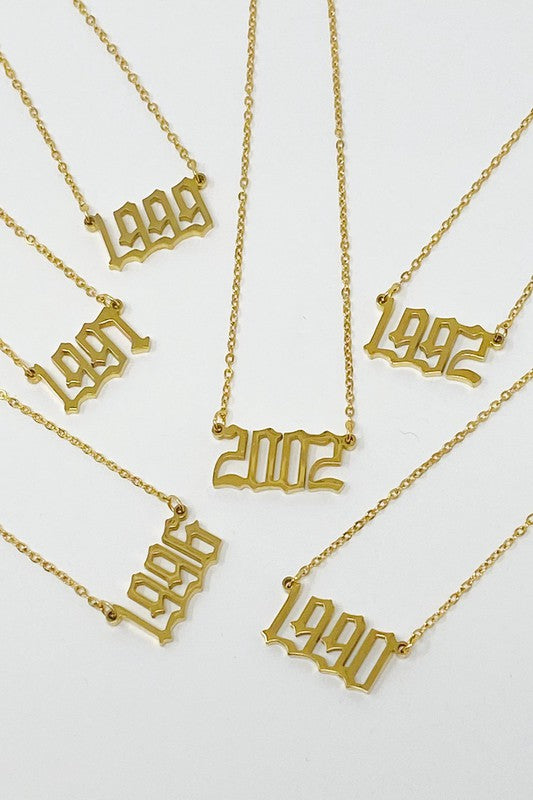 18K Gold Plated Birth Year Necklace (1990-2003) in Old English Font