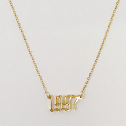 18K Gold Plated Birth Year Necklace (1990-2003) in Old English Font