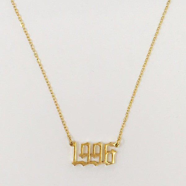 18K Gold Plated Birth Year Necklace (1990-2003) in Old English Font