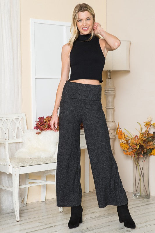 Rib Brush Wide Leg Pants with Pockets