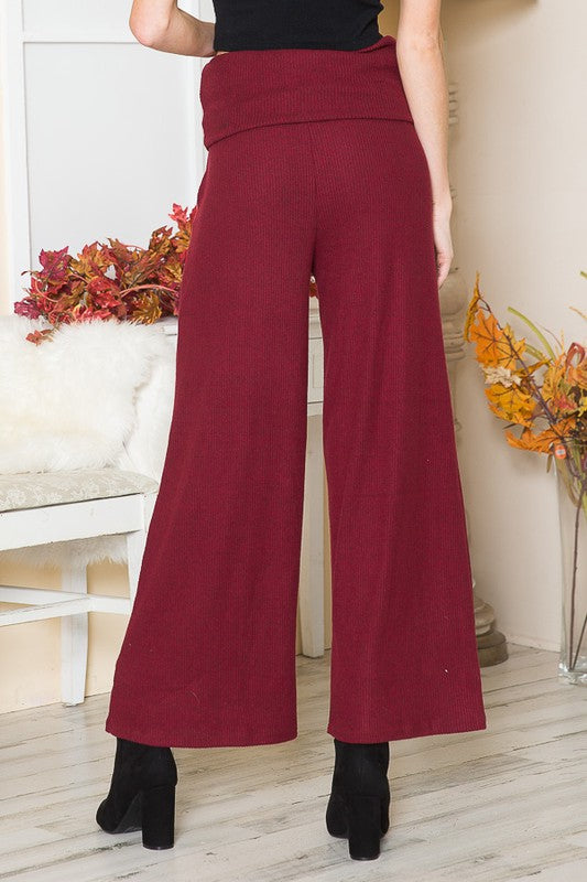 Rib Brush Wide Leg Pants with Pockets