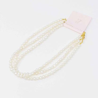 18k Gold Triple Strand Freshwater Pearl Necklace - Stunning and Versatile