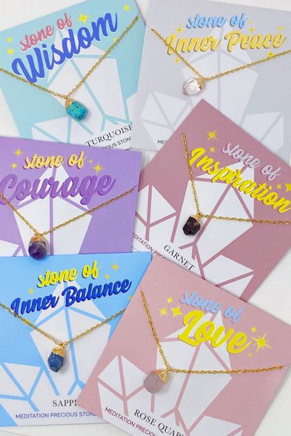 18K Gold Meditation Stone Pendant Necklaces with Meaningful Cards