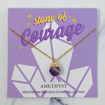18K Gold Meditation Stone Pendant Necklaces with Meaningful Cards